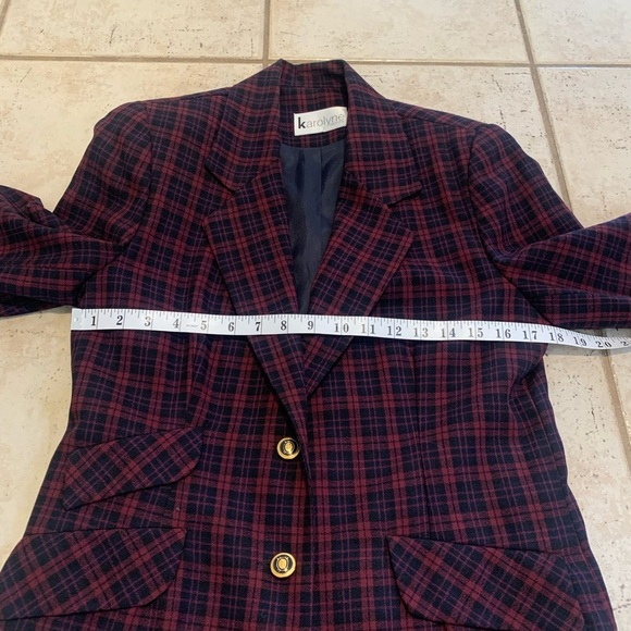 Vintage Karolyne Petite Red & Navy Plaid Blazer, Gold Buttons, Size Small - Picture 3 of 9